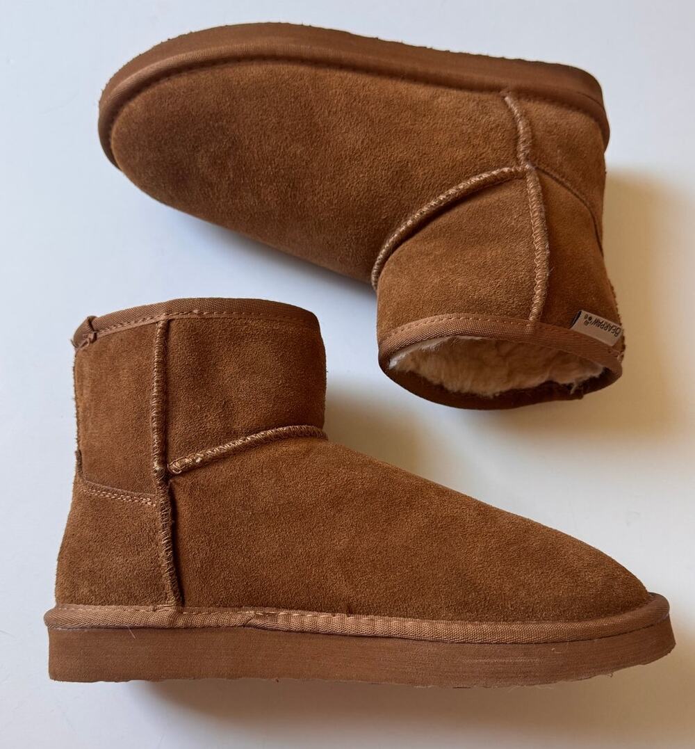 Bearpaw Women's Shorty Faux Suede Fur Lined Boots Sz 9 Brown/Chestnut Slip On